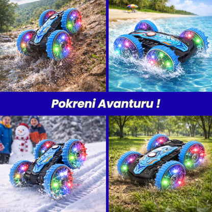 Stunt auto na daljinski sa 360 rotacijom vozi po vodi, snegu, travi i kamenitom terenu.