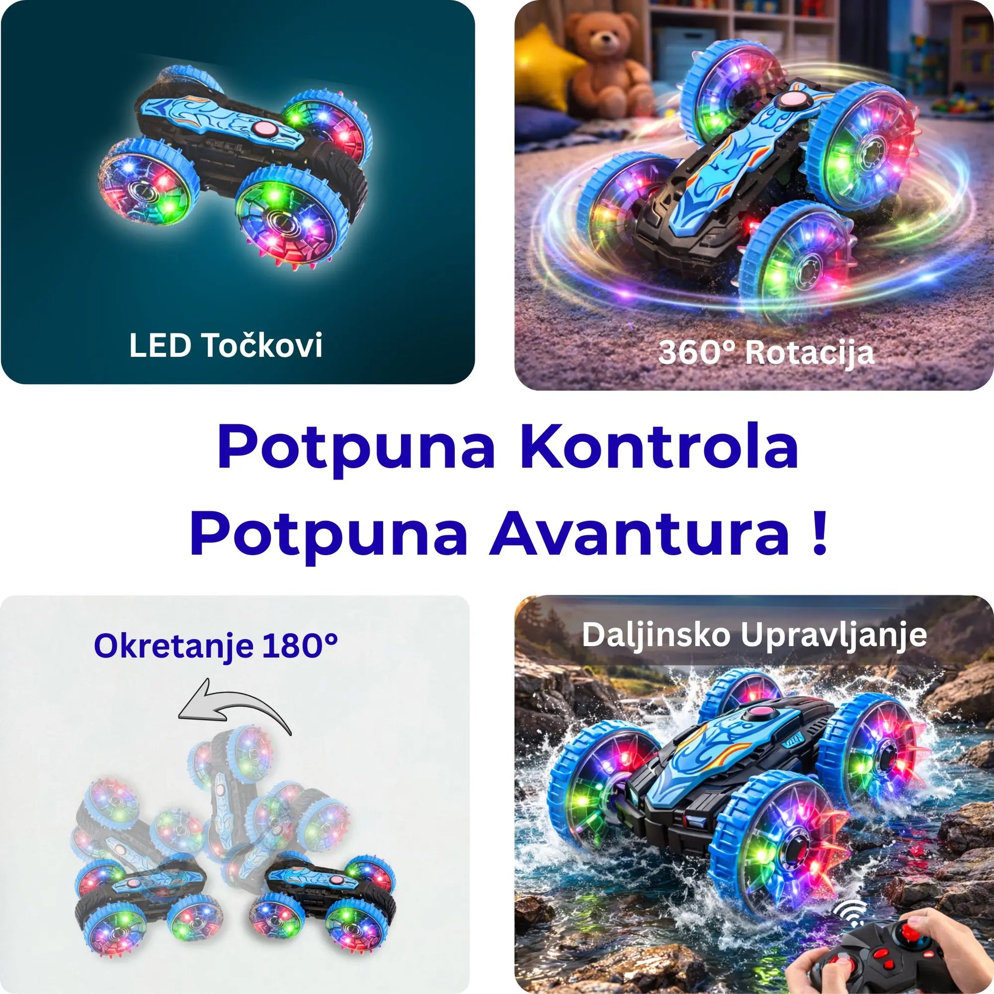 Stunt auto na daljinski sa 360 rotacijom, LED točkovima i daljinskim upravljanjem za sve terene