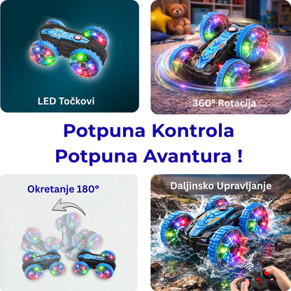 Stunt auto na daljinski sa 360 rotacijom, LED točkovima i daljinskim upravljanjem za sve terene