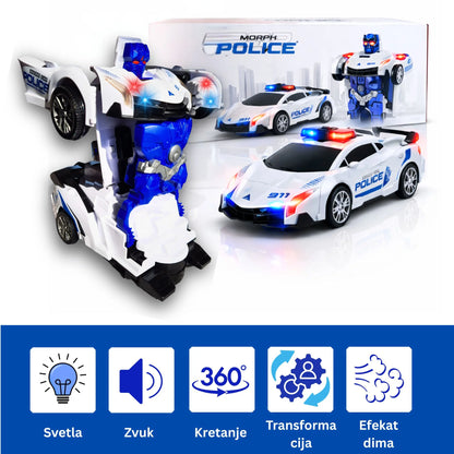Robot auto za decu sa funkcijama svetla zvuk kretanje transformacija i dim efekat.