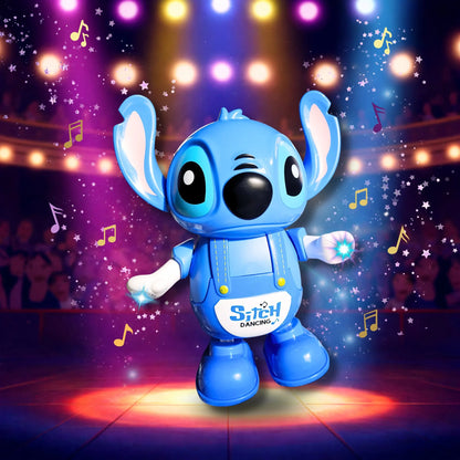 Interaktivna dečija igračka Stitch pleše uz muziku na podijumu.