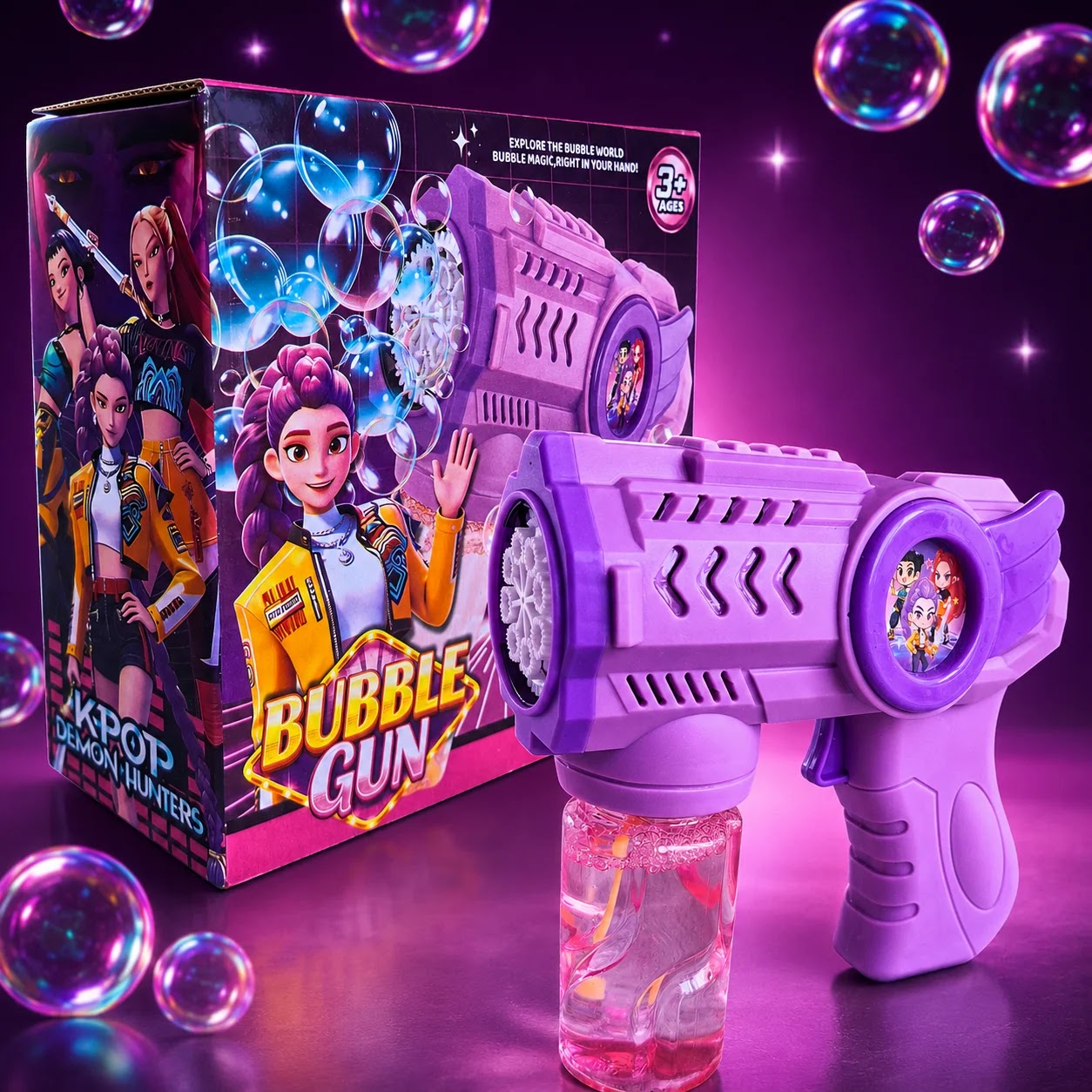 Automatski K-Pop Demon Hunters pištolj za balončiće sa kutijom 