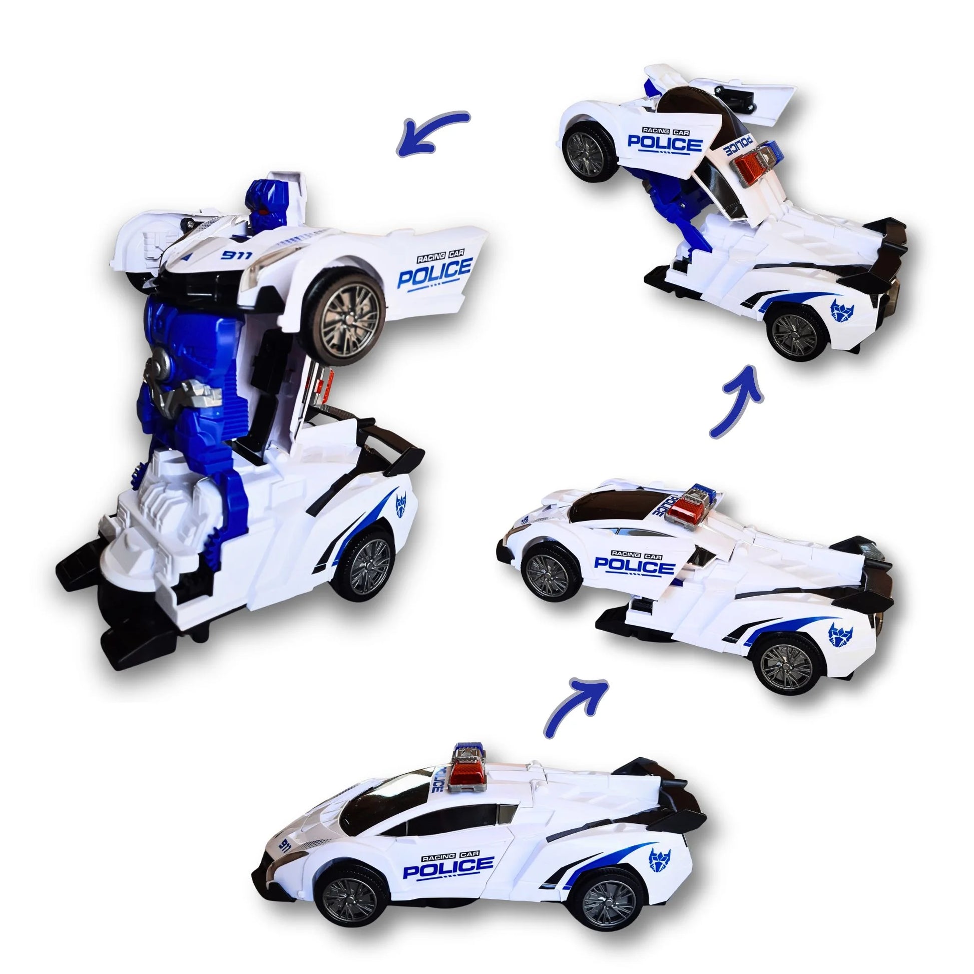 Koraci transformacije robot auta za decu iz policijskog auta u robota.