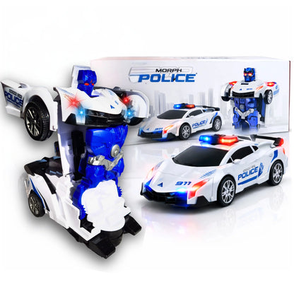 Dečija igračka robot auto policijski transformer sa svetlima i zvukom u originalnom pakovanju.