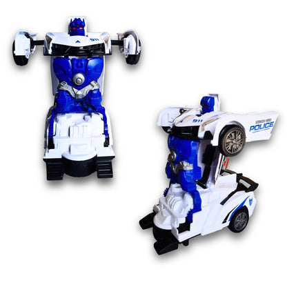 Robot auto za decu transformisan u robota sa policijskim dizajnom.