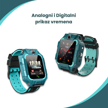 Zeleni model dečijeg pametnog sata sa GPS praćenjem i funkcijom komunikacije.