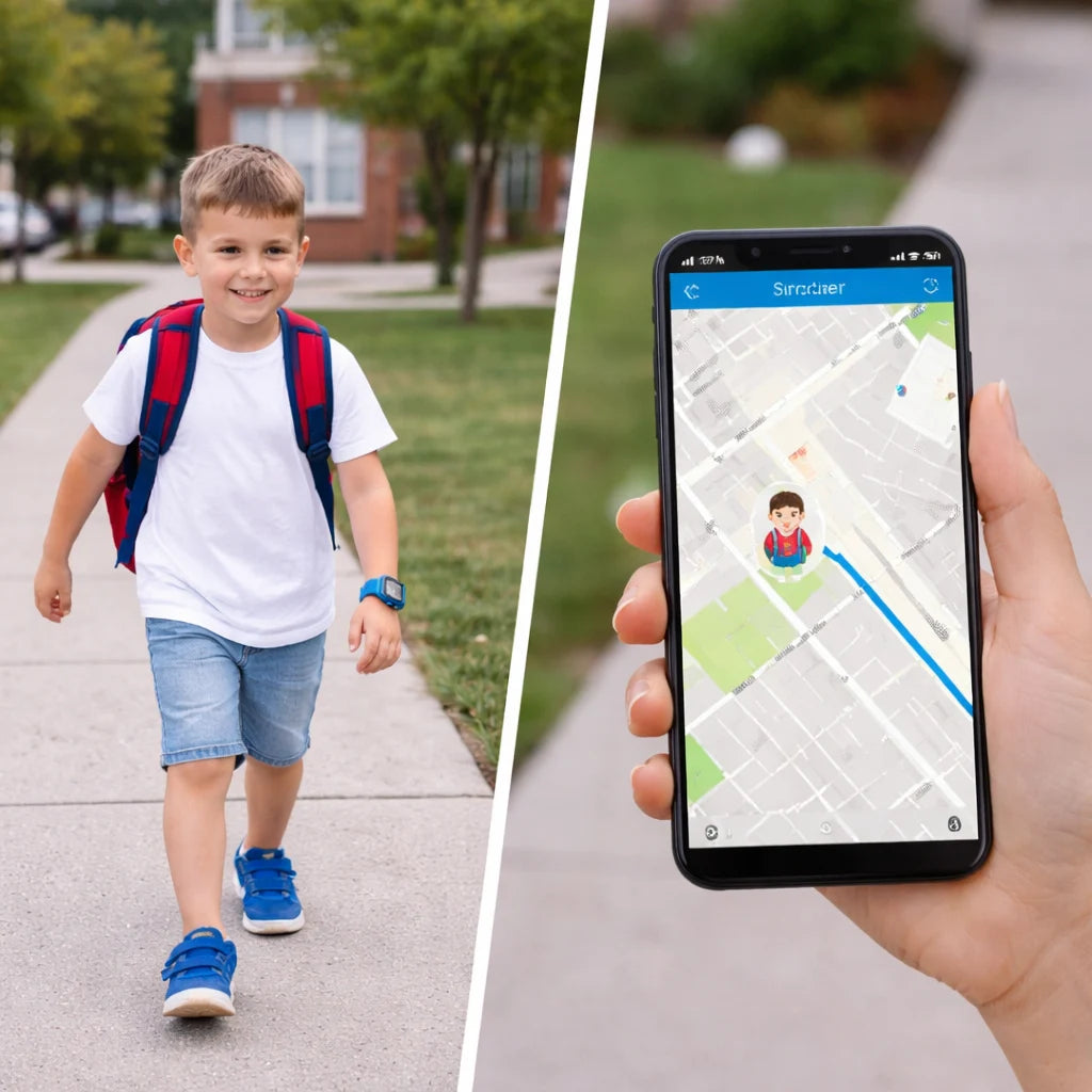 Praćenje kretanja deteta na mapi pomoću GPS sata i mobilne aplikacije.