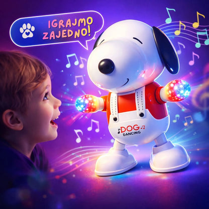 Interaktivnia dečija igračka. Kuca koji igra u ritmu muzike i svetli.
