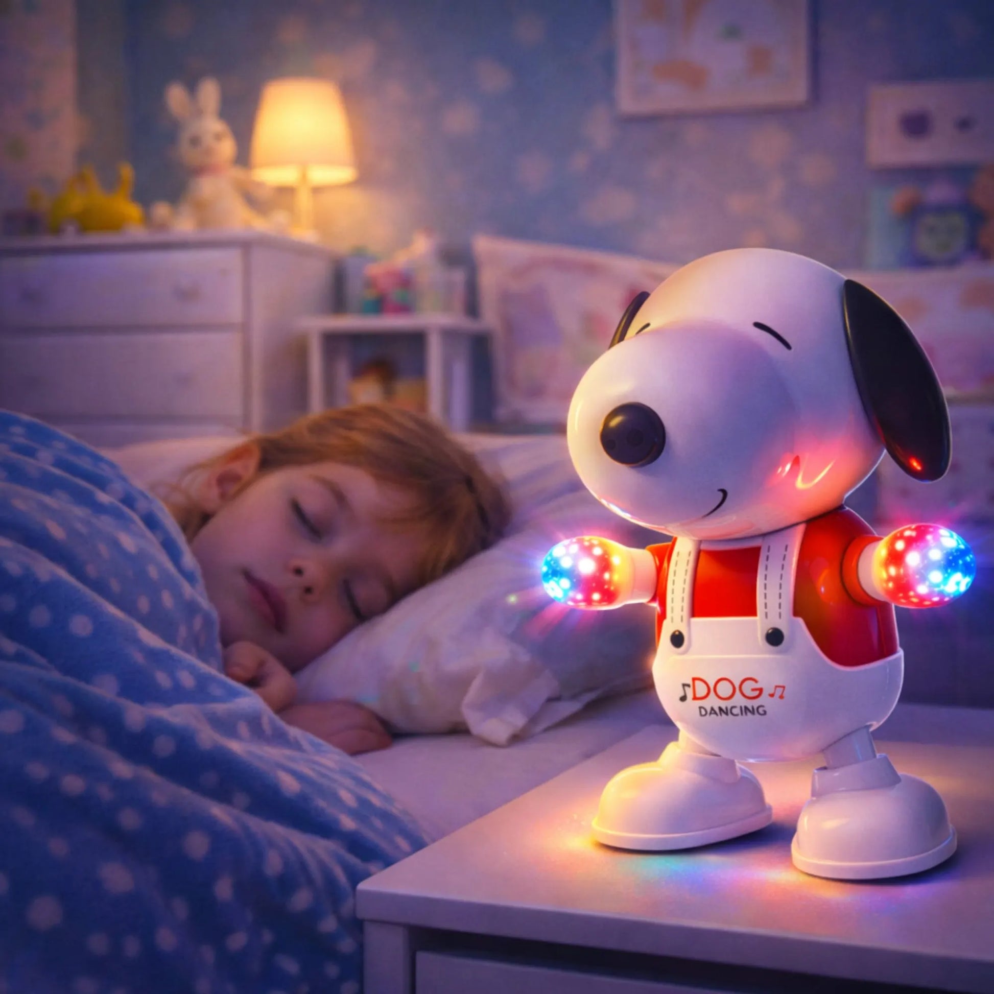 Interaktivni kuca svetli kao noćna lampa dok devojčica spava.