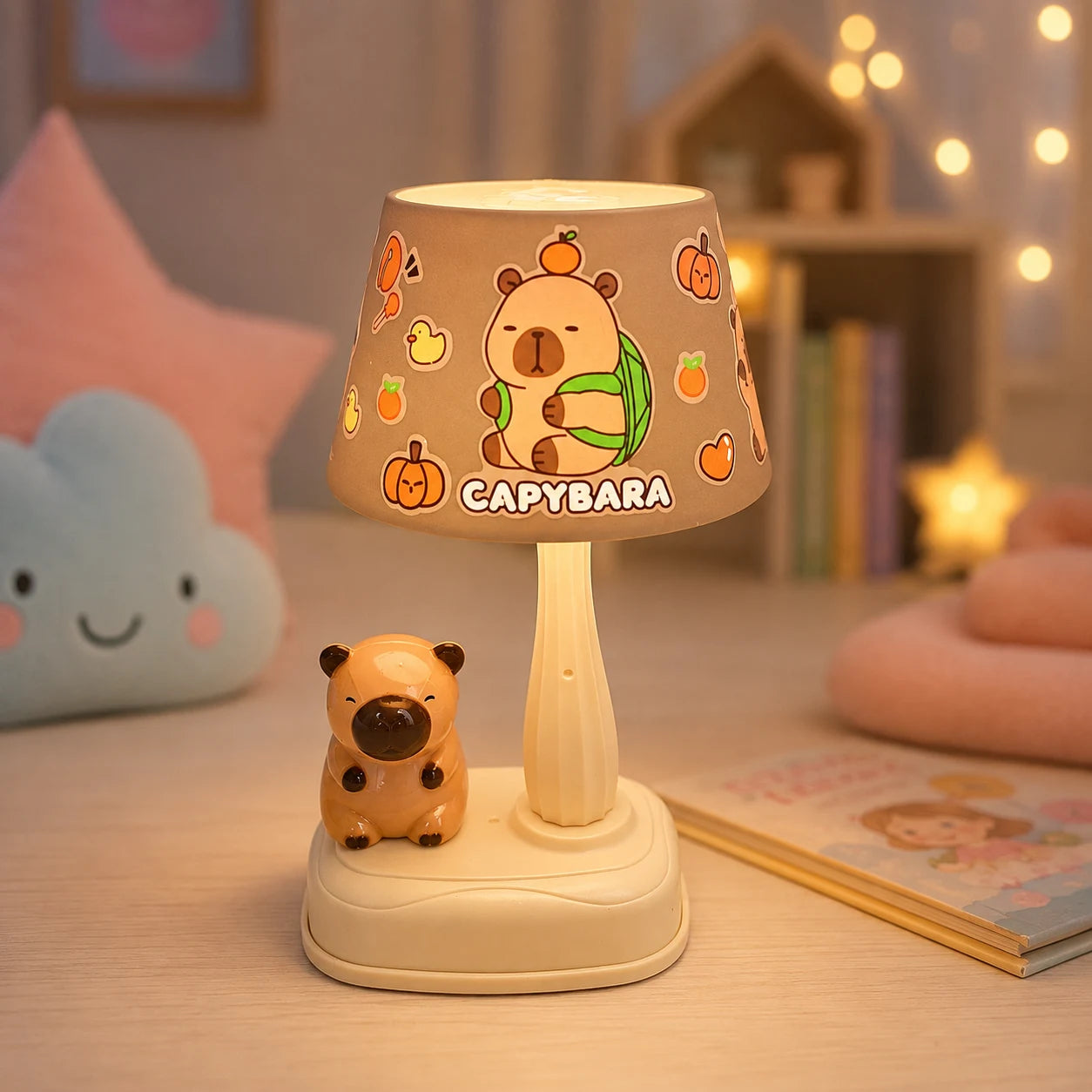 Kapibara noćna lampa za decu sa toplim LED svetlom na stolu u dečijoj sobi