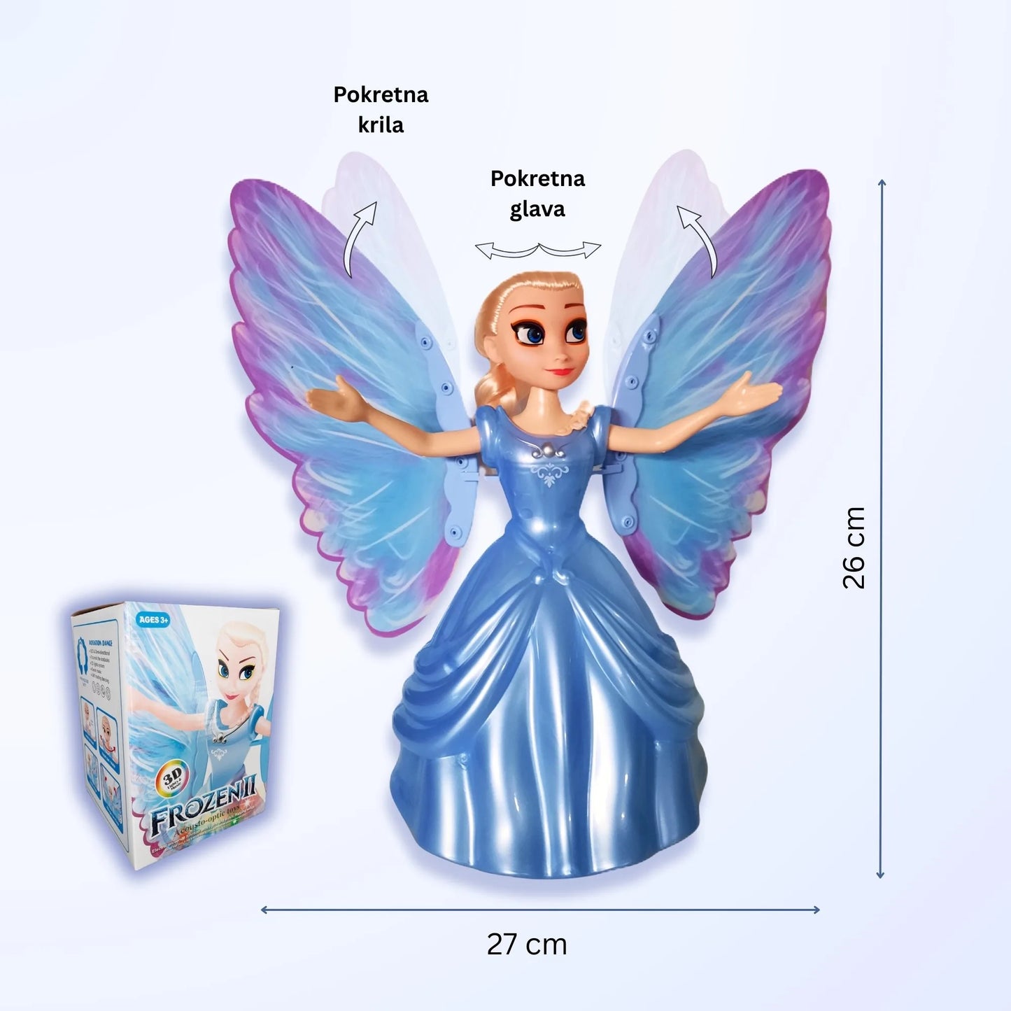 Interaktivna lutka za decu sa poklon kutijom i dimenzijama.