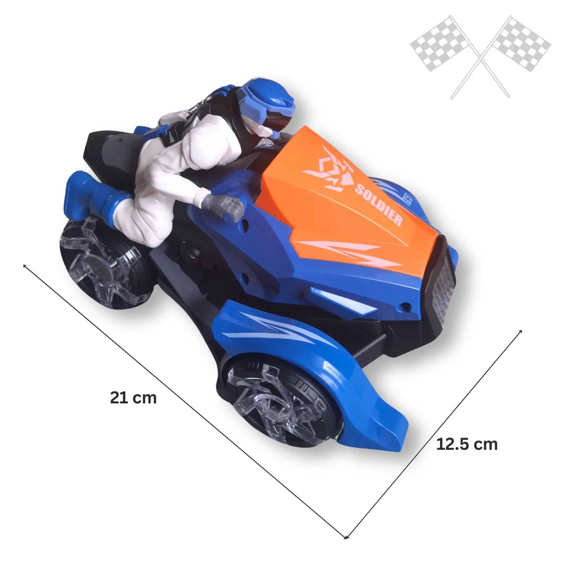 Dimenzije trkačkog motora za decu – dužina 21 cm i širina 12.5 cm