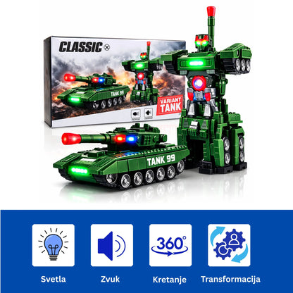 Transformers tenk igračka sa svetlima, zvukom, kretanjem i transformacijom.